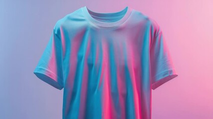 Poster - A blue and pink t-shirt hangs from a clothing rack, ready for use
