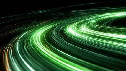 Poster - Dynamic Light Trails of Green Neon Moving at High Speed on Curved Roadway