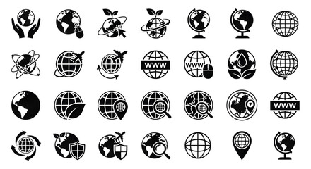 Fototapete - Earth Globe Icons Vector Set | Web, Travel, Ecology, and Business Communication Pictograms