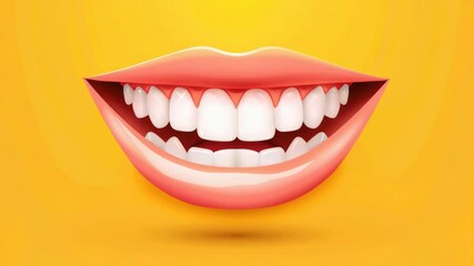 Poster - Portrait of a woman's mouth with bright white teeth on a sunny yellow background