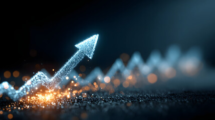 Poster - Blue arrow upward trend growth business finance success glowing abstract background night