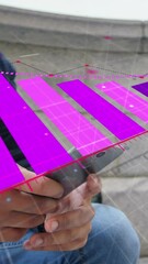 Poster - Animation of statistics data processing over man using smartphone