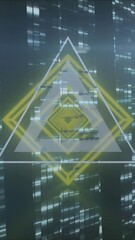Poster - Animation of shapes over moving columns on black background