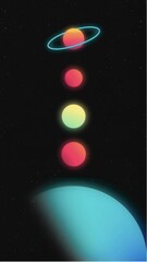 Wall Mural - abstract cosmic design with vibrant planets aligned vertically. top-down angle, ideal for a futurist