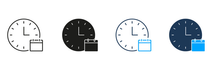 Fototapete - clock and calendar line and solid icon set. time management, scheduling, and planning symbol collect