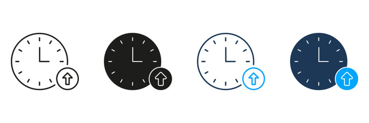 Fototapete - clock with upward arrow line and solid icon set. time management, progress, and deadline tracking sy
