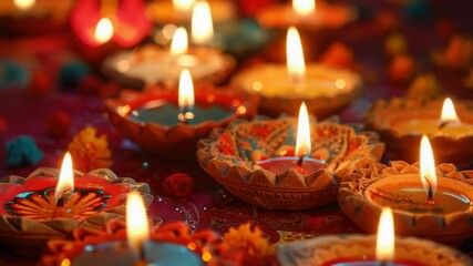 Poster - A collection of lit candles placed on a table, great for decoration and ambiance