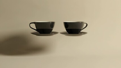 Poster - Two ceramic coffee cups placed on a saucer, perfect for a morning pick-me-up or an afternoon treat