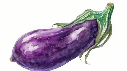 Aufkleber - Delicate watercolor illustration of an eggplant on a clean white surface, great for food-related designs and illustrations