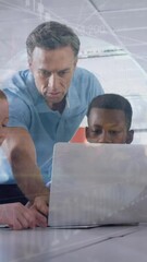 Poster - Animation of data processing and globe over caucasian male teacher teaching students at school