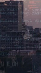 Poster - Animation of network of digital icons and data processing against aerial view of cityscape