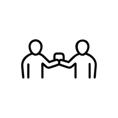 Aufkleber - Two line figures fist bumping on handdrawn symbol teamwork outline