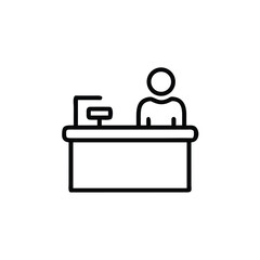 Poster - Line art a person behind a desk with a cash register on a counter