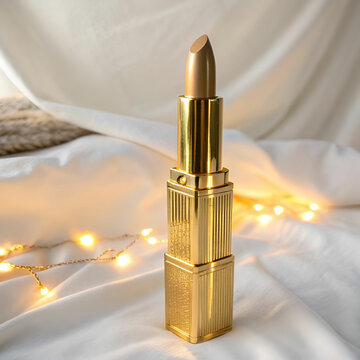 lipstick tower with golden light white background