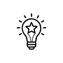 Aufkleber - Handdrawn lightbulb with star inside radiating lines on idea symbol