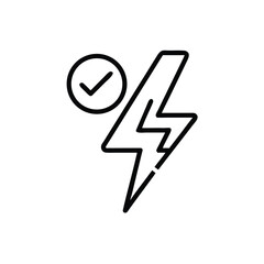 Poster - Outline lightning bolt symbol with checkmark inside a circle on energy power