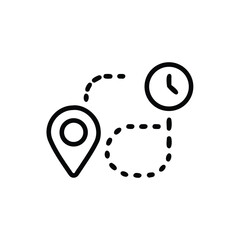 Poster - Line a location pin a clock a dotted route on a time