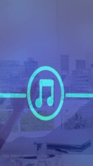 Poster - Animation of illuminated icons connected with lines, diverse coworkers clapping on achieving target