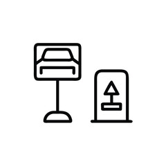 Poster - Line art parking sign information post with car symbol upward arrow on icon