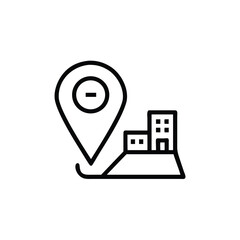 Poster - Line art location pin with minus symbol buildings on marker