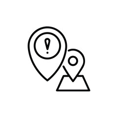 Poster - Line art two location map pins with exclamation mark symbol on marker navigation