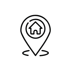 Poster - Line art house icon inside a location pin symbol on a home