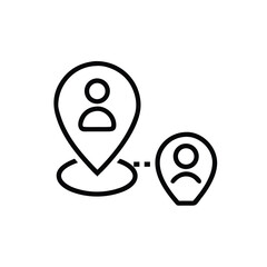 Poster - Line art location pin icons with people symbols connected by a dotted line on vector