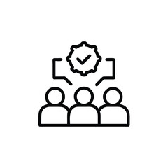 Aufkleber - Line art three people with speech bubbles a gear with a checkmark symbol group team