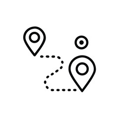 Poster - Two location markers connected by a dotted line on a travel