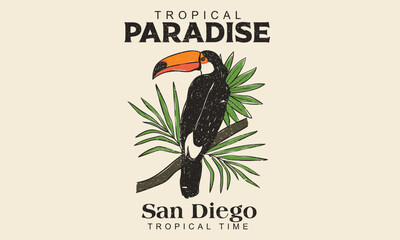 Wall Mural - Tropical paradise artwork. Enjoy summer day. Toucan paradise artwork.