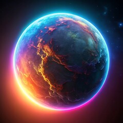 Poster - A glowing planet with fiery continents is set against a dark cosmic background, creating a sense of wonder
