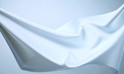 Fototapete - Close up of a flowing white fabric against a light blue background in a studio setting look
