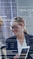 Poster - Animation of financial data processing over diverse business people in office