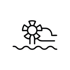 Poster - Line drawing a water wheel with wavy lines representing water on a turbine energy