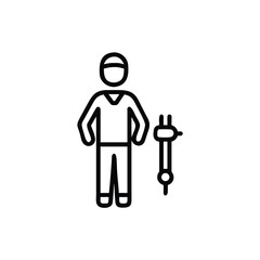 Poster - Line icon a construction worker with a jackhammer on a tool equipment