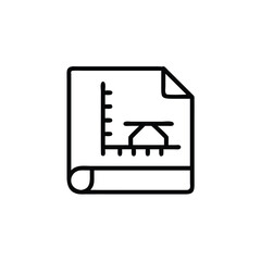 Poster - Line art graph architectural plan on a paper sheet with a rolled bottom edge chart