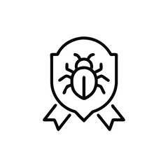 Poster - Line art bug icon inside a shield with ribbon elements on a insect beetle