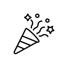 Poster - Handdrawn party popper icon with stars circles confetti on celebration