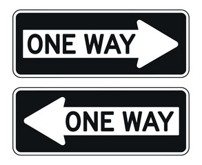 Fototapete - One Way Traffic Signs Set Black and White