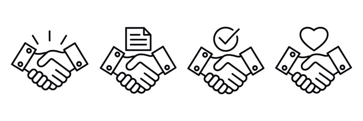 Poster - Business Deal Handshake Icons with Document Approval and Heart Symbol