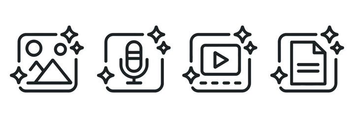 Fototapete - Multimedia File Icons with Sparkling Effects