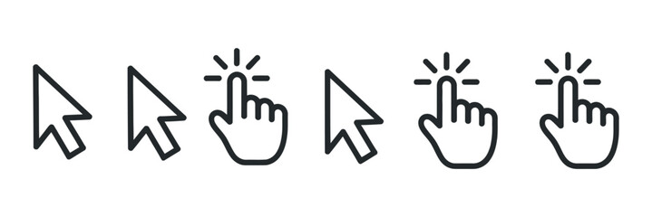 Fototapete - Set of simple black and white cursor click icons