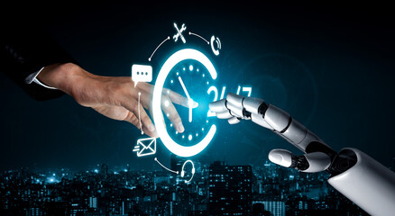 Poster - AI artificial intelligence supports 24-hour customer service with virtual assistants, real-time chat, and intelligent support tools ensuring fast, accurate, and satisfying experiences. Vouch