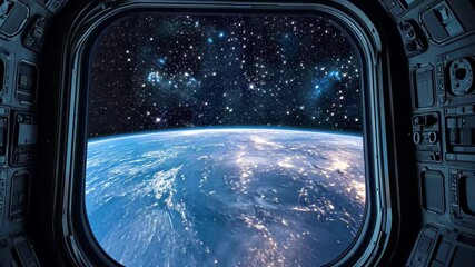 Poster - stunning view of earth from spacecraft window showcases the vastness of outer space, outer space vie