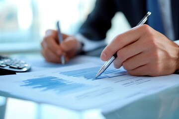 Poster - Employees engage in productive discussion over documents in a modern office setting during a work project review, employees discussing documents before starting a business presentation slow motion