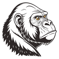 Poster - Detailed Gorilla Face Vector Illustration with Expressive Brown Eyes