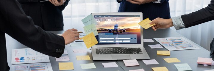 Poster - Online flight booking website provide brisk reservation system . Travel technology concept .