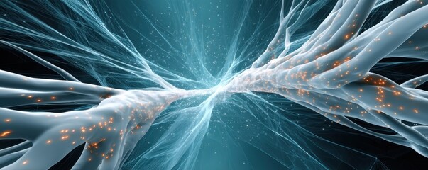 Poster - Abstract visualization of neural connections with glowing energy transfer