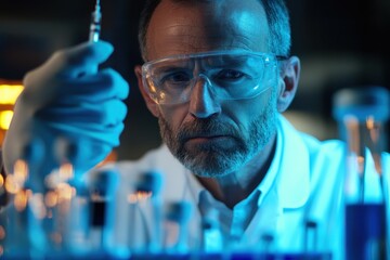 Poster - Medical scientist conducts vaccine research in laboratory setting while testing serum, medical scientist is testing a new vaccine