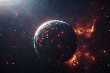 Wall Mural - planet earth rotating in space amidst stars and galaxies during cosmic night, planet earth rotates i